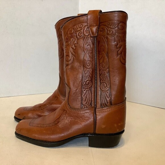 Vintage Kid's Cowboy Western Tooled Leather Boots Size 12.5 D  Made USA #2418 - Picture 3 of 12
